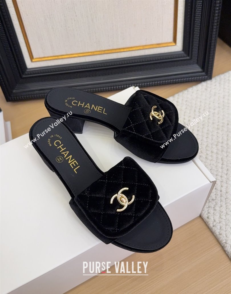 Chanel Velvet Heel Slides Sandal 5cm with Foldover G45474 Black 2025 (MD-250415068)