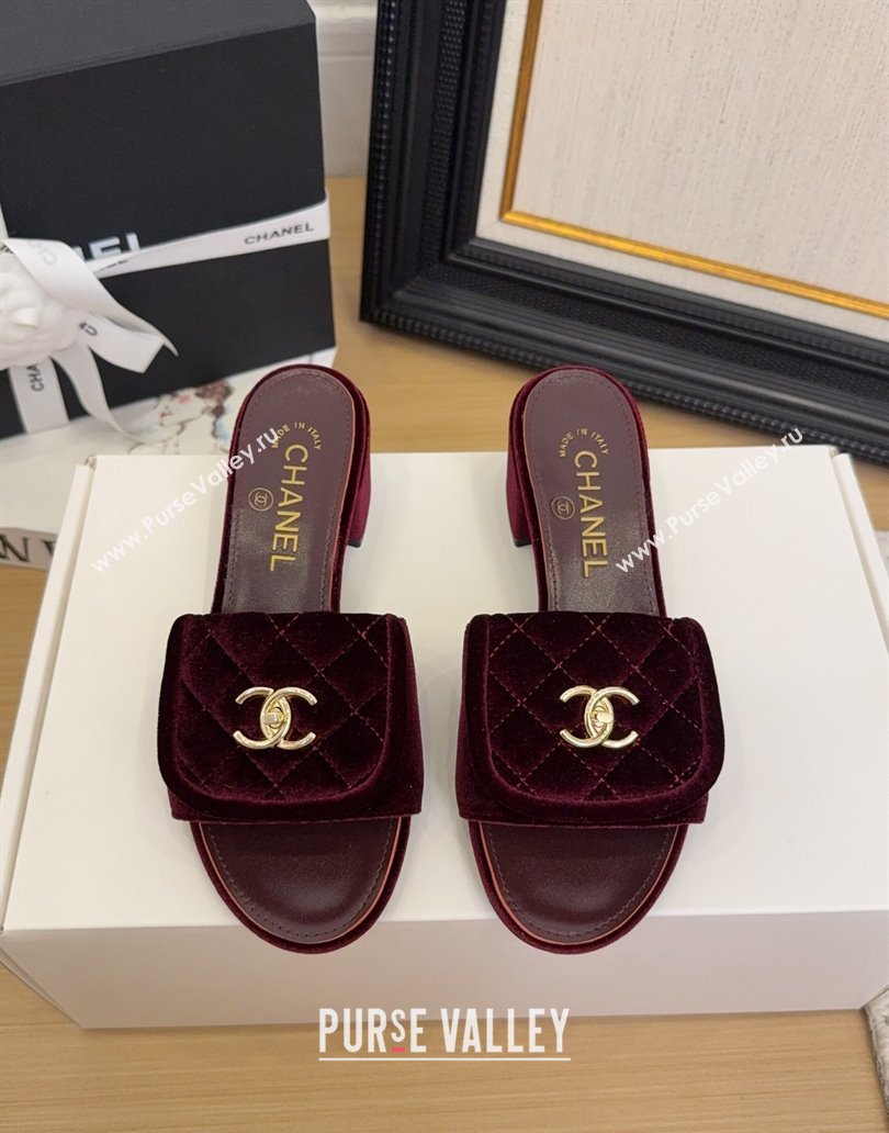 Chanel Velvet Heel Slides Sandal 5cm with Foldover G45474 Dark Burgundy 2025 (MD-250415069)