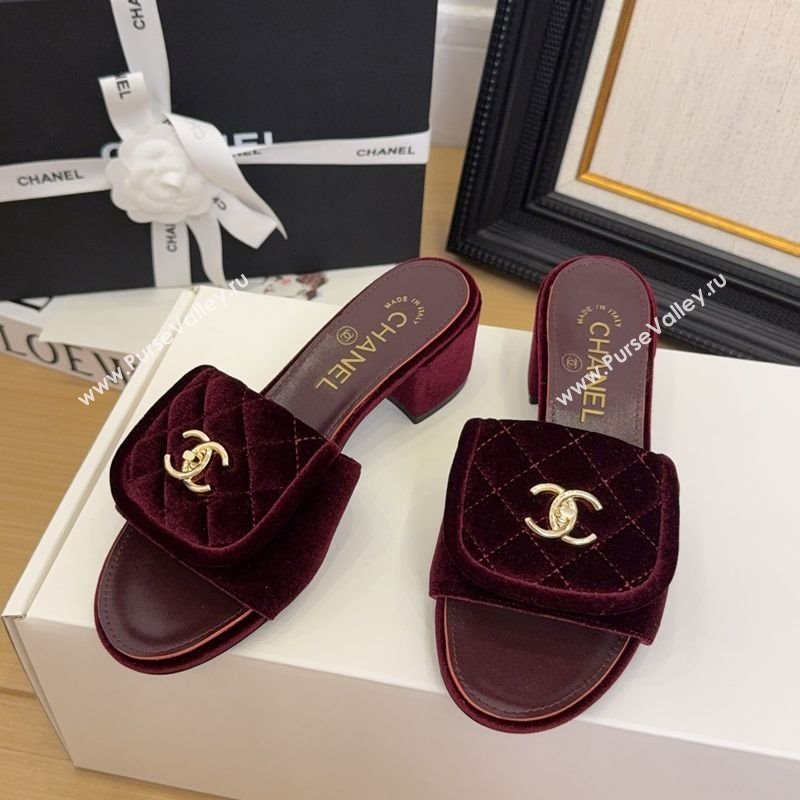Chanel Velvet Heel Slides Sandal 5cm with Foldover G45474 Dark Burgundy 2025 (MD-250415069)