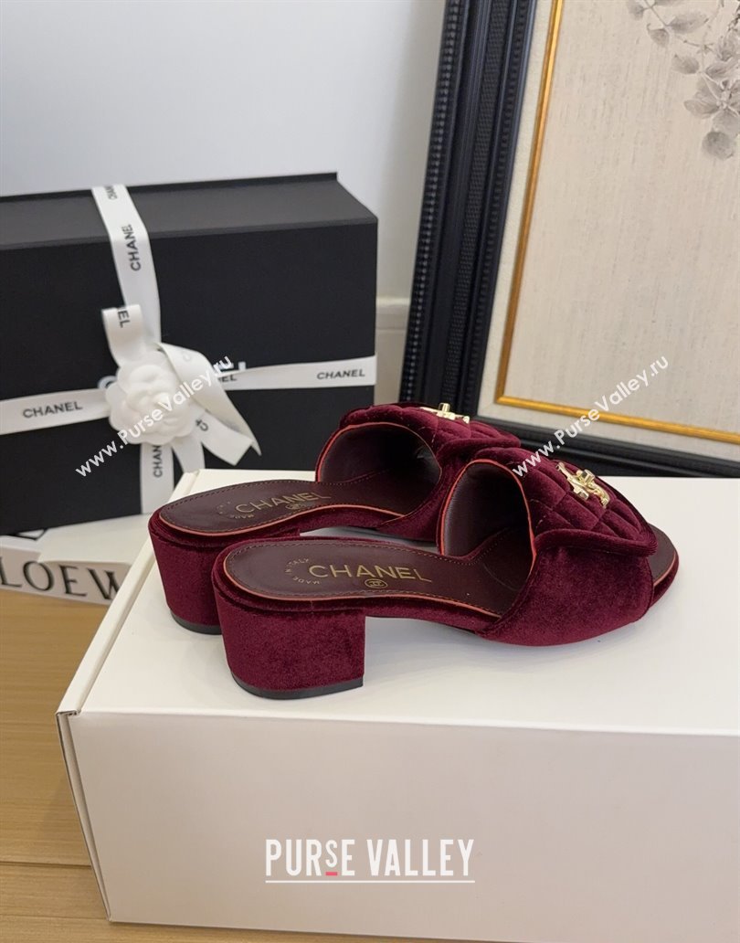 Chanel Velvet Heel Slides Sandal 5cm with Foldover G45474 Dark Burgundy 2025 (MD-250415069)