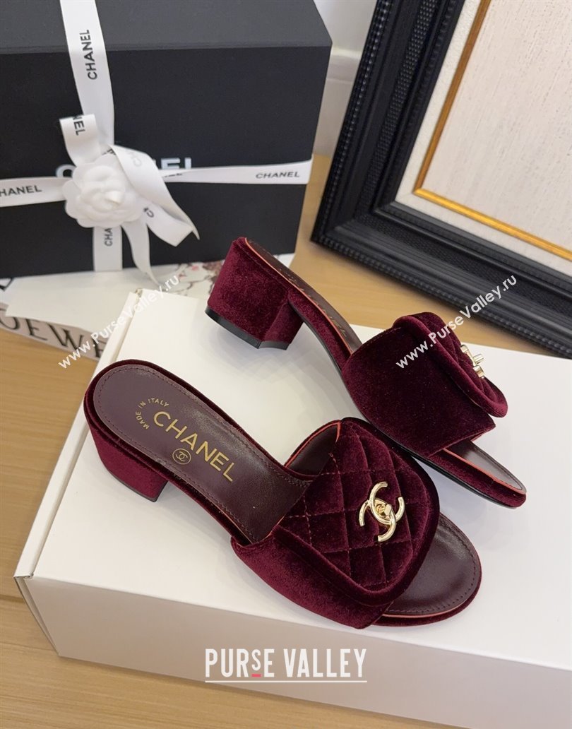 Chanel Velvet Heel Slides Sandal 5cm with Foldover G45474 Dark Burgundy 2025 (MD-250415069)