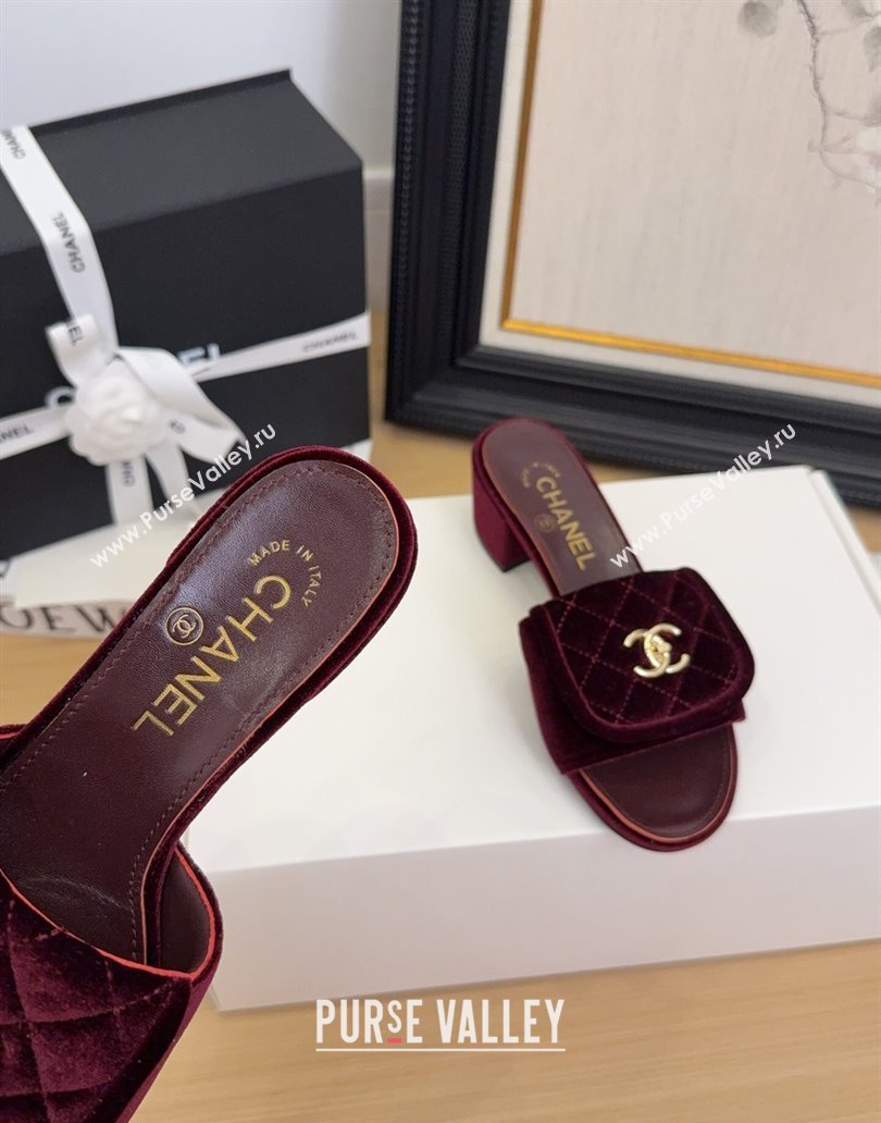 Chanel Velvet Heel Slides Sandal 5cm with Foldover G45474 Dark Burgundy 2025 (MD-250415069)