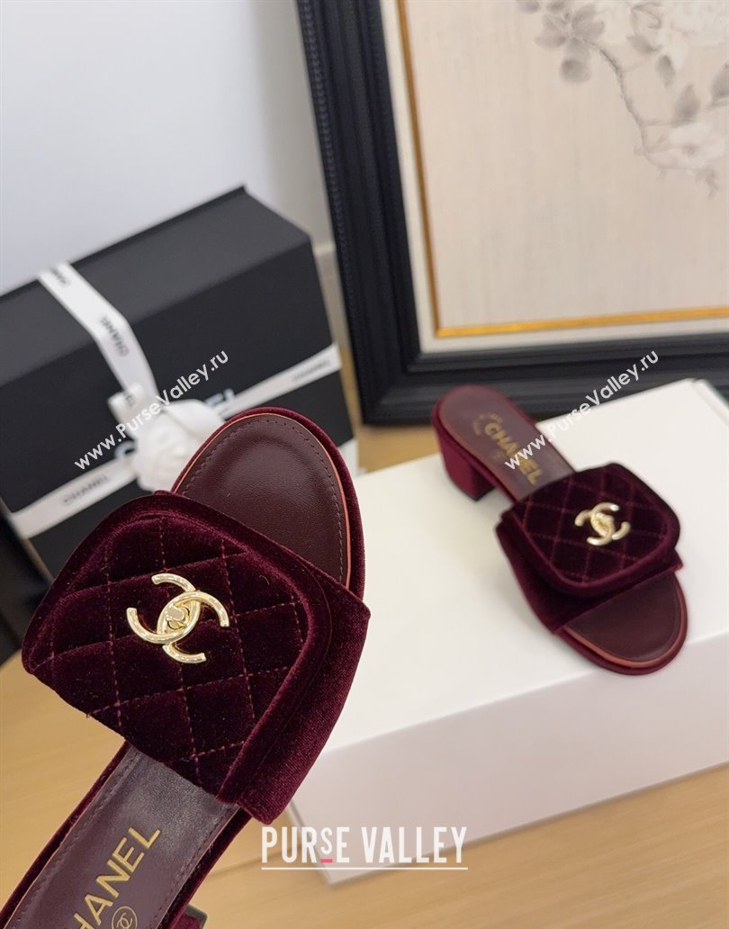 Chanel Velvet Heel Slides Sandal 5cm with Foldover G45474 Dark Burgundy 2025 (MD-250415069)