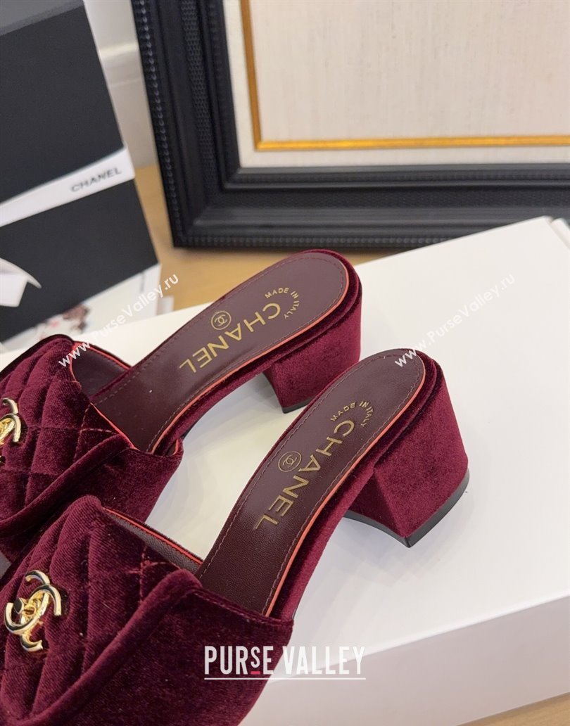 Chanel Velvet Heel Slides Sandal 5cm with Foldover G45474 Dark Burgundy 2025 (MD-250415069)