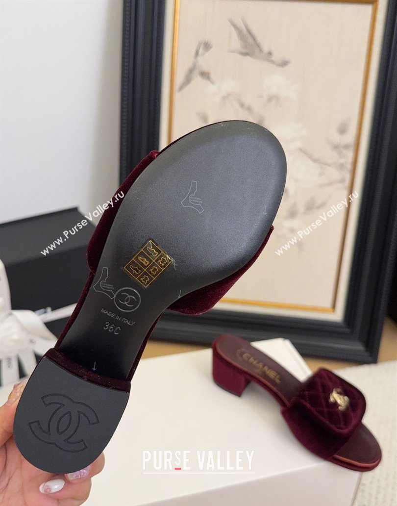 Chanel Velvet Heel Slides Sandal 5cm with Foldover G45474 Dark Burgundy 2025 (MD-250415069)