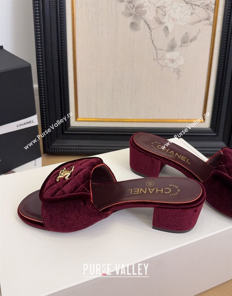 Chanel Velvet Heel Slides Sandal 5cm with Foldover G45474 Dark Burgundy 2025 (MD-250415069)