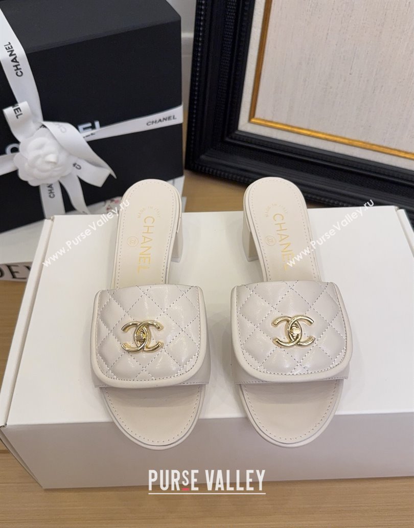 Chanel Quilted Lambskin Heel Slides Sandal 5cm with Foldover G45474 White 2025 (MD-250415054)