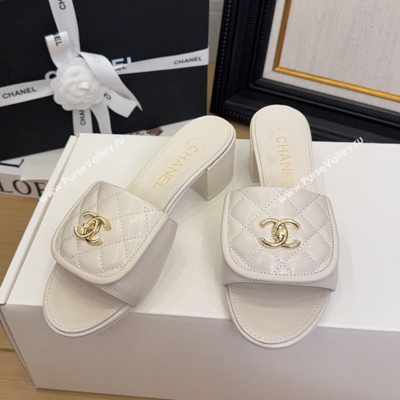 Chanel Quilted Lambskin Heel Slides Sandal 5cm with Foldover G45474 White 2025 (MD-250415054)