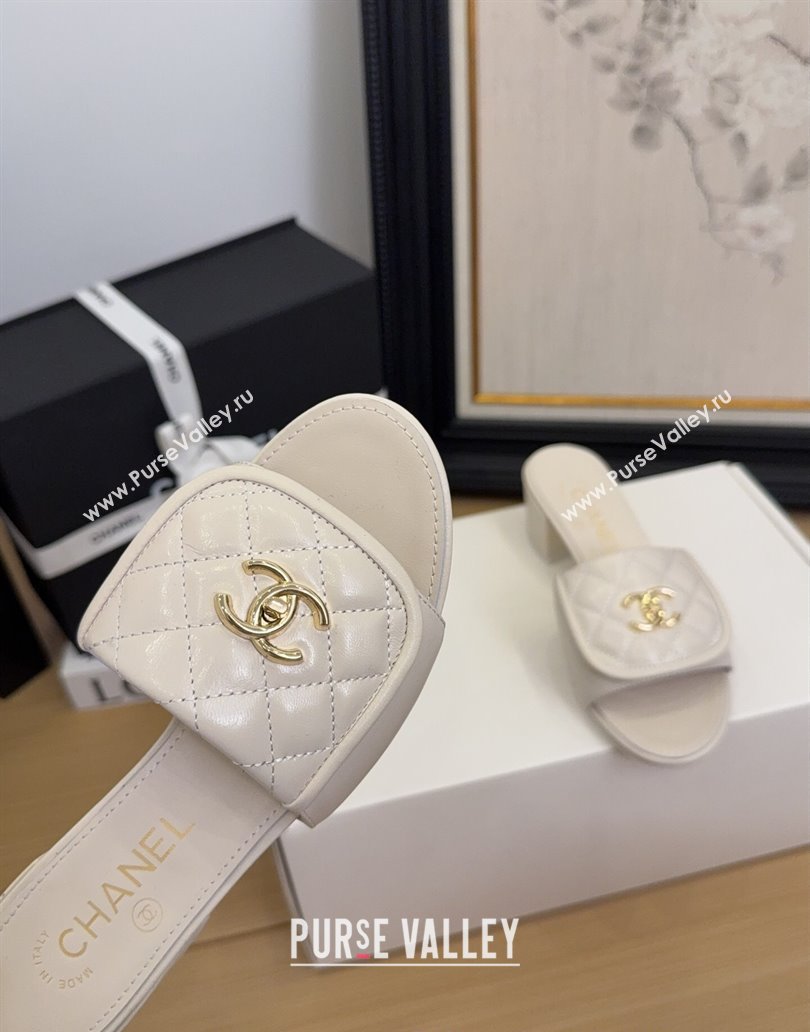 Chanel Quilted Lambskin Heel Slides Sandal 5cm with Foldover G45474 White 2025 (MD-250415054)