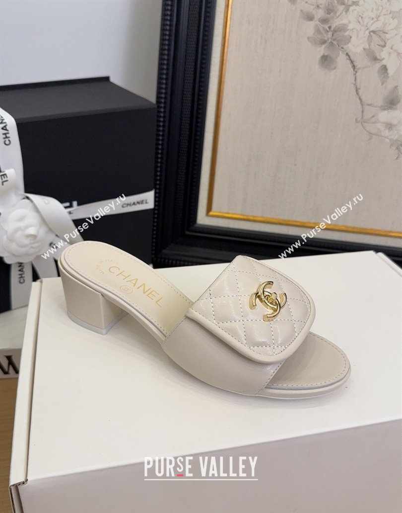 Chanel Quilted Lambskin Heel Slides Sandal 5cm with Foldover G45474 White 2025 (MD-250415054)