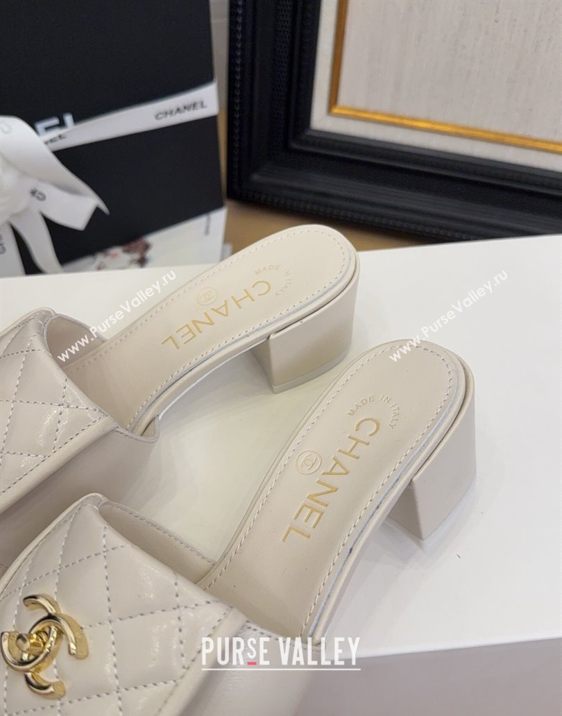 Chanel Quilted Lambskin Heel Slides Sandal 5cm with Foldover G45474 White 2025 (MD-250415054)