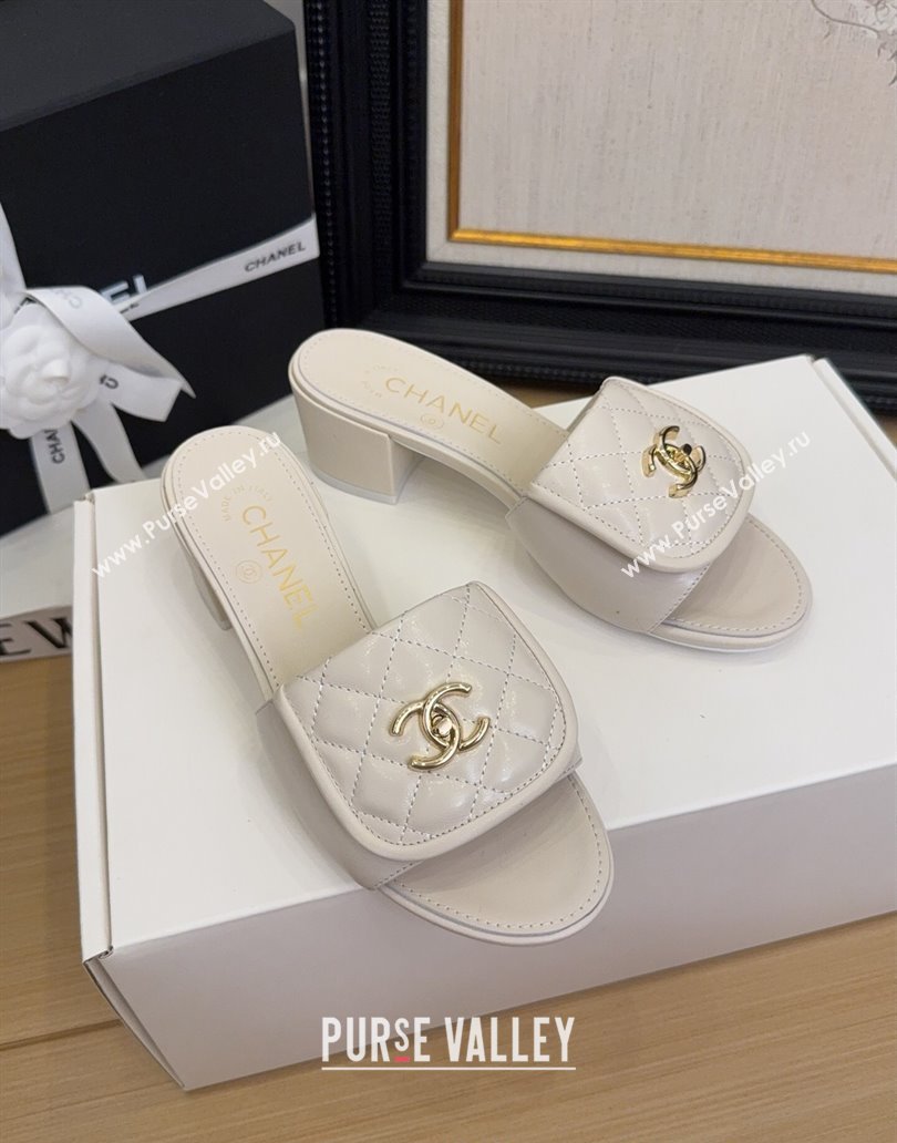 Chanel Quilted Lambskin Heel Slides Sandal 5cm with Foldover G45474 White 2025 (MD-250415054)