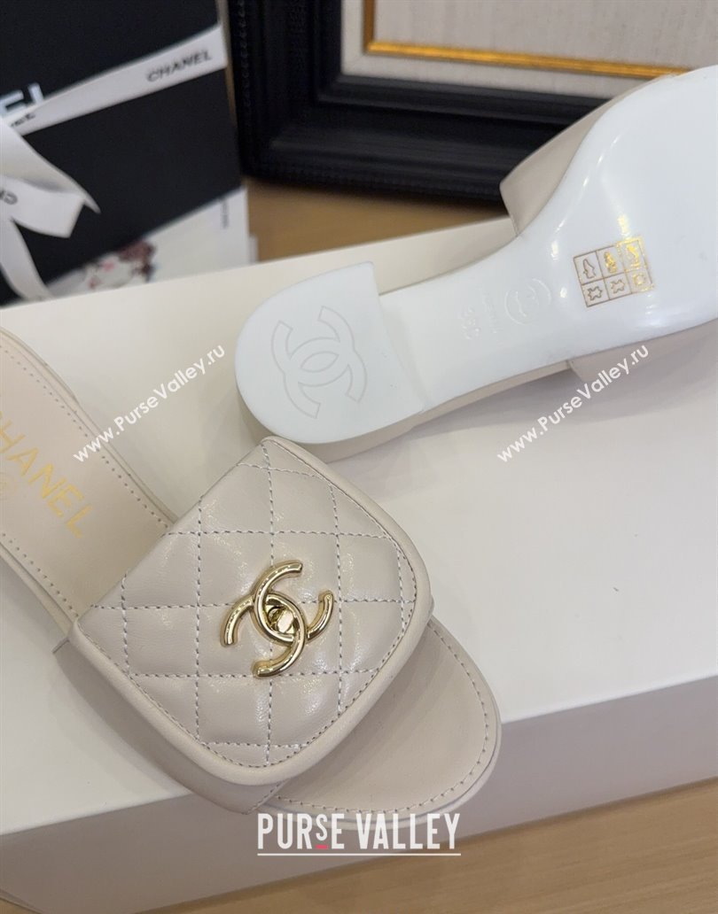 Chanel Quilted Lambskin Heel Slides Sandal 5cm with Foldover G45474 White 2025 (MD-250415054)