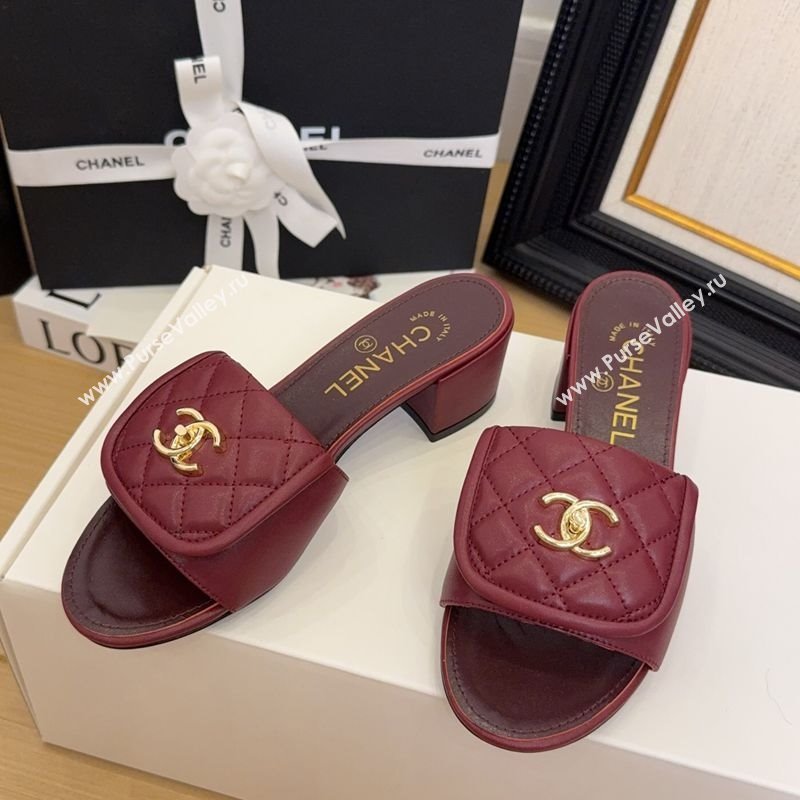 Chanel Quilted Lambskin Heel Slides Sandal 5cm with Foldover G45474 Dark Burgundy 2025 (MD-250415055)