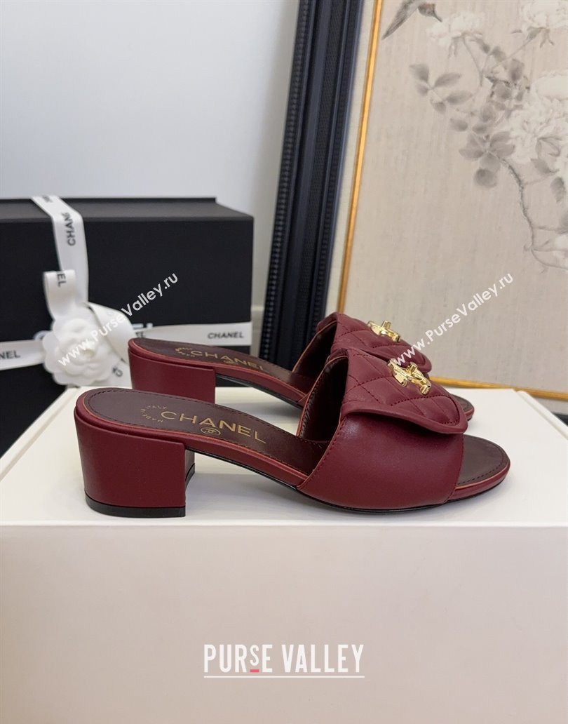 Chanel Quilted Lambskin Heel Slides Sandal 5cm with Foldover G45474 Dark Burgundy 2025 (MD-250415055)