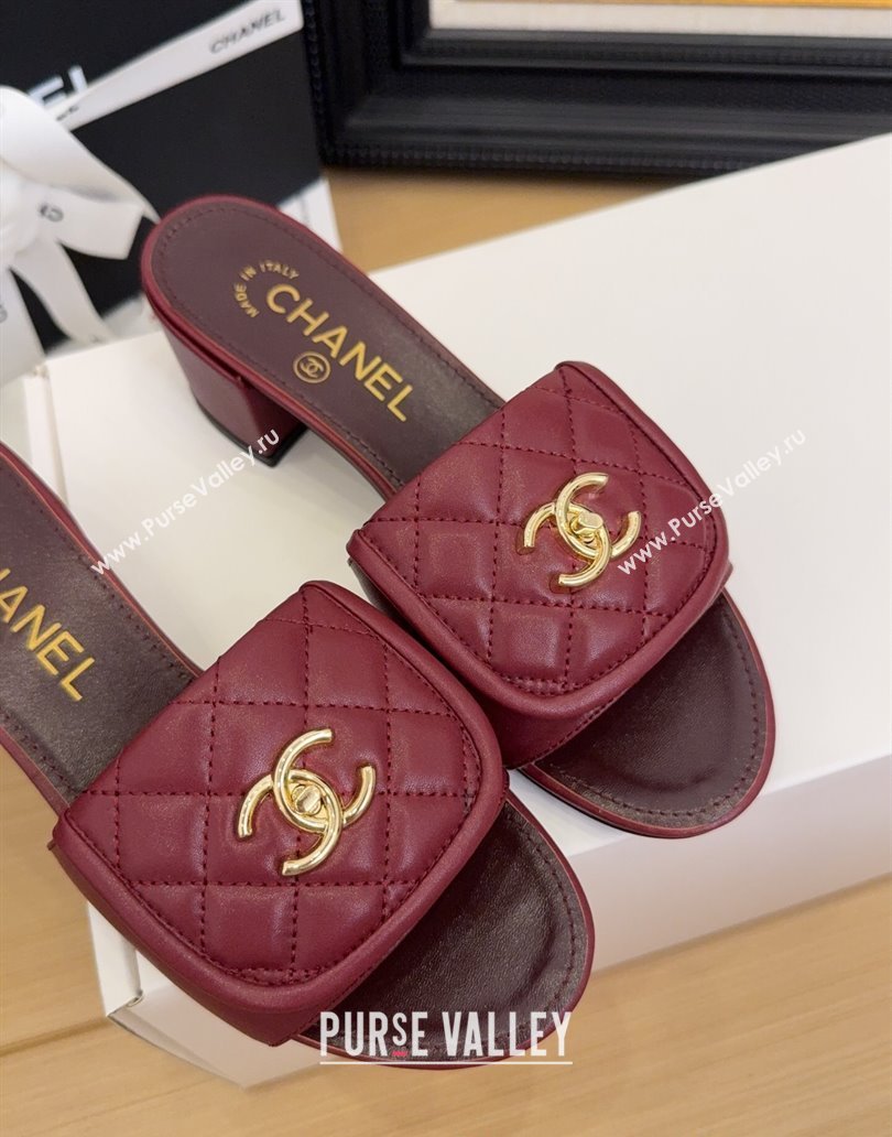 Chanel Quilted Lambskin Heel Slides Sandal 5cm with Foldover G45474 Dark Burgundy 2025 (MD-250415055)