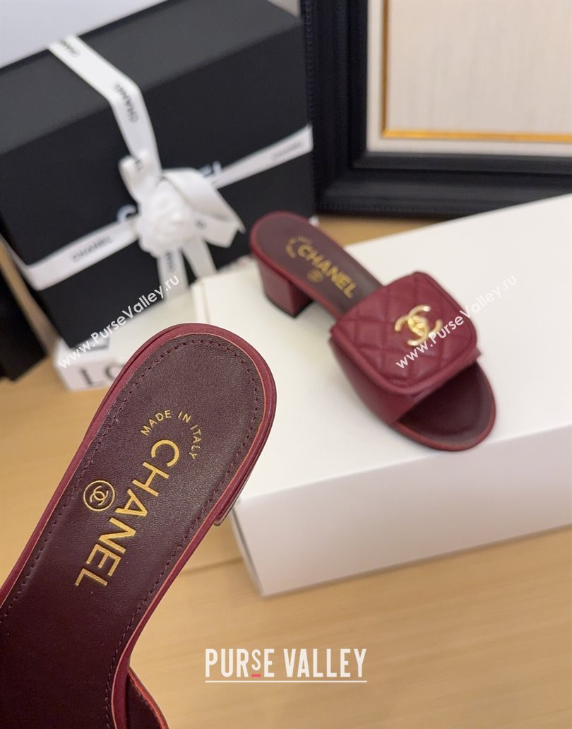 Chanel Quilted Lambskin Heel Slides Sandal 5cm with Foldover G45474 Dark Burgundy 2025 (MD-250415055)