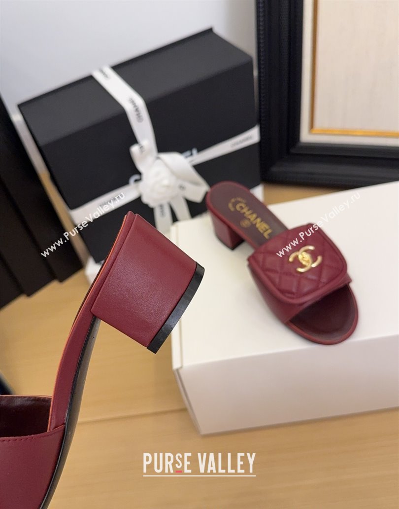 Chanel Quilted Lambskin Heel Slides Sandal 5cm with Foldover G45474 Dark Burgundy 2025 (MD-250415055)