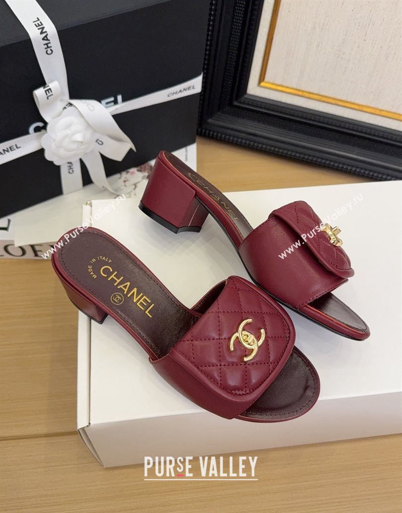 Chanel Quilted Lambskin Heel Slides Sandal 5cm with Foldover G45474 Dark Burgundy 2025 (MD-250415055)