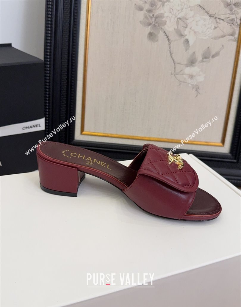 Chanel Quilted Lambskin Heel Slides Sandal 5cm with Foldover G45474 Dark Burgundy 2025 (MD-250415055)