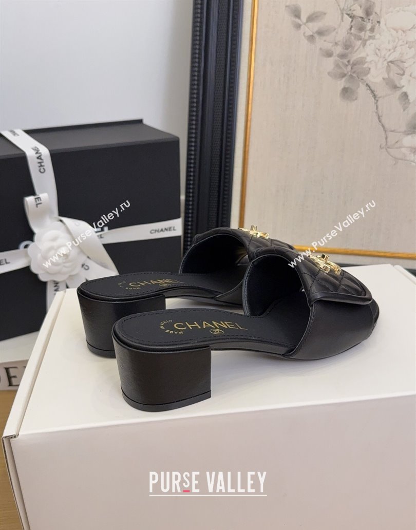 Chanel Quilted Lambskin Heel Slides Sandal 5cm with Foldover G45474 Black 2025 (MD-250415056)