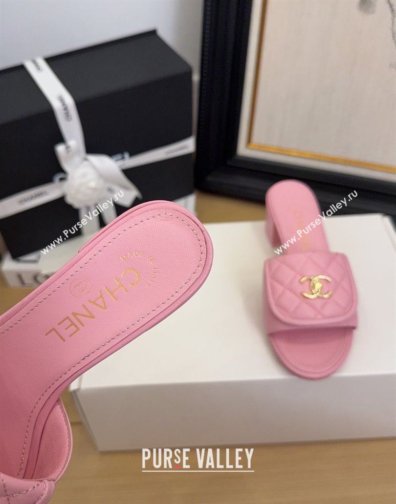 Chanel Quilted Lambskin Heel Slides Sandal 5cm with Foldover G45474 Light Pink 2025 (MD-250415057)