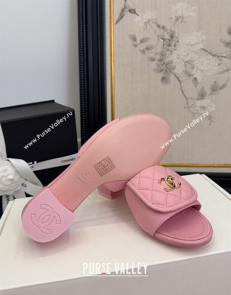 Chanel Quilted Lambskin Heel Slides Sandal 5cm with Foldover G45474 Light Pink 2025 (MD-250415057)