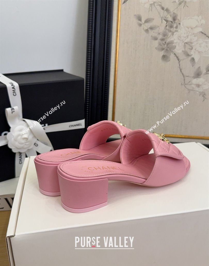 Chanel Quilted Lambskin Heel Slides Sandal 5cm with Foldover G45474 Light Pink 2025 (MD-250415057)
