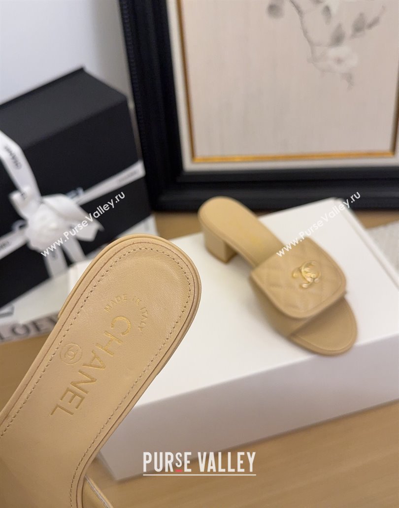 Chanel Quilted Lambskin Heel Slides Sandal 5cm with Foldover G45474 Beige 2025 (MD-250415058)