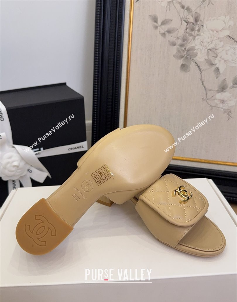 Chanel Quilted Lambskin Heel Slides Sandal 5cm with Foldover G45474 Beige 2025 (MD-250415058)