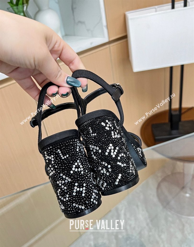 Chanel Grosgrain Strass Platform Sandals 9cm G45365 Black 2025 (MD-250415093)