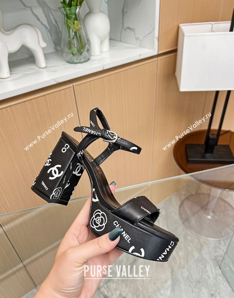 Chanel Printed Lambskin Platform Sandals 9cm G45365 Black 2025 (MD-250415095)
