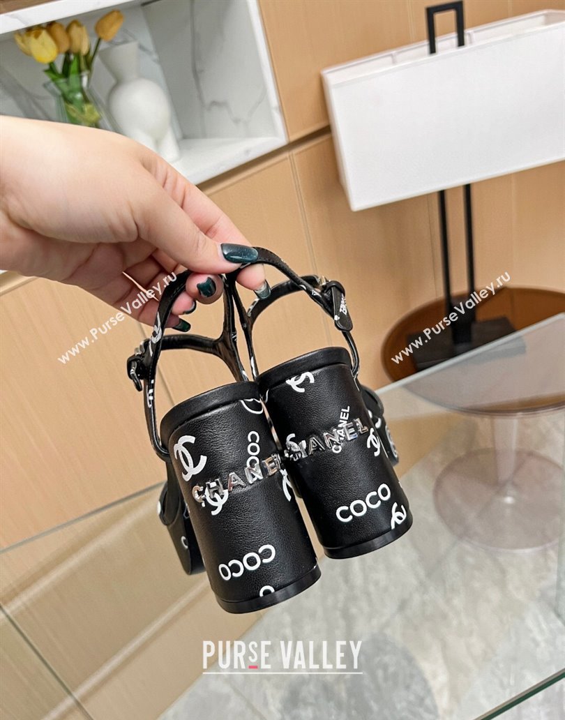 Chanel Printed Lambskin Platform Sandals 9cm G45365 Black 2025 (MD-250415095)
