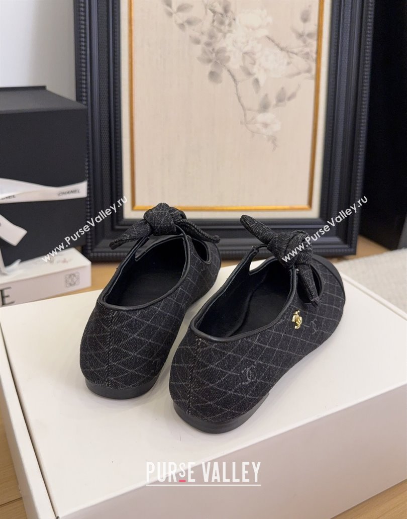 Chanel Quilted Denim Mary Janes Ballet Flats with Knot Bow Black 2025 G46149 (MD-250415001)