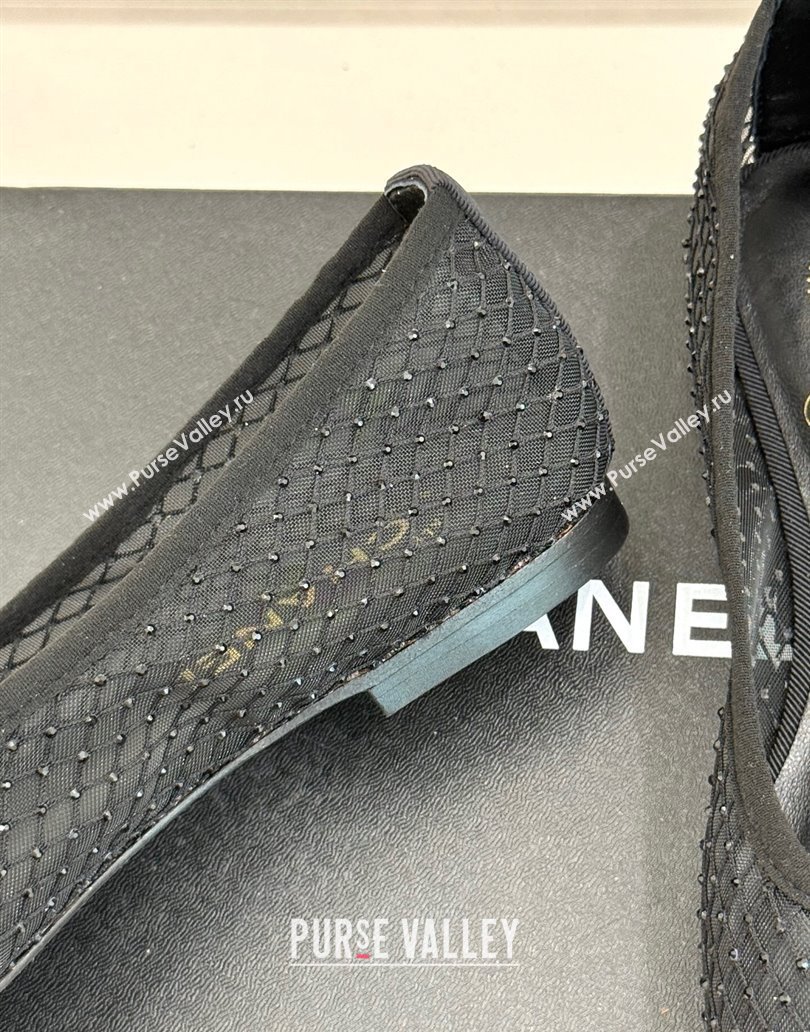 Chanel Grosgrain Fishnet Mesh Ballet Flats with Strass Black 2025 CH041506 (MD-250415096)