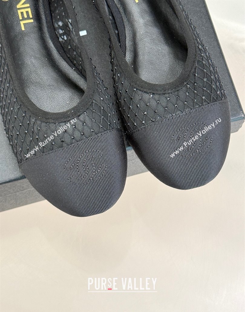 Chanel Grosgrain Fishnet Mesh Ballet Flats with Strass Black 2025 CH041506 (MD-250415096)