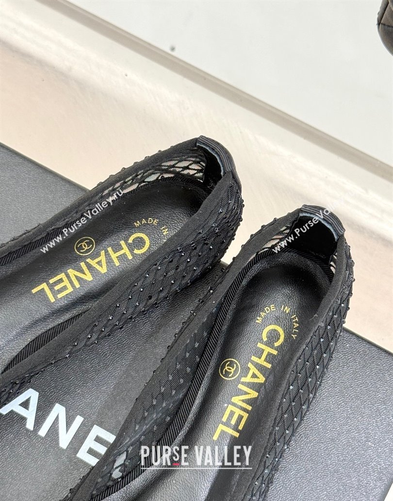 Chanel Grosgrain Fishnet Mesh Ballet Flats with Strass Black 2025 CH041506 (MD-250415096)