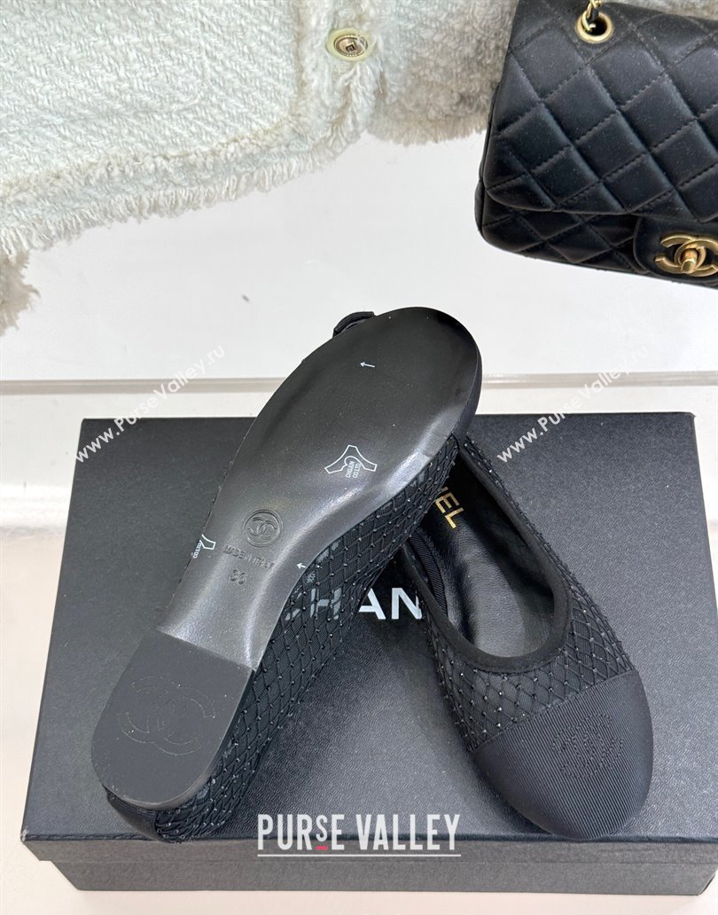 Chanel Grosgrain Fishnet Mesh Ballet Flats with Strass Black 2025 CH041506 (MD-250415096)