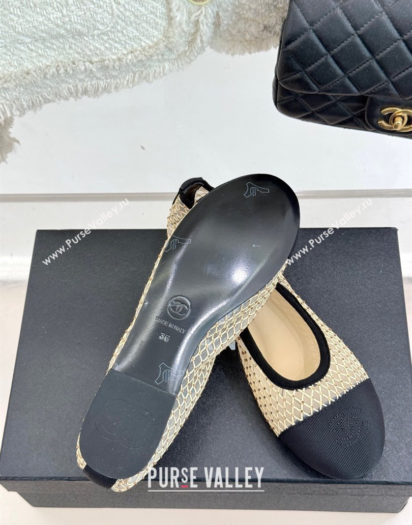 Chanel Grosgrain Fishnet Mesh Ballet Flats with Strass Beige 2025 CH041506 (MD-250415097)