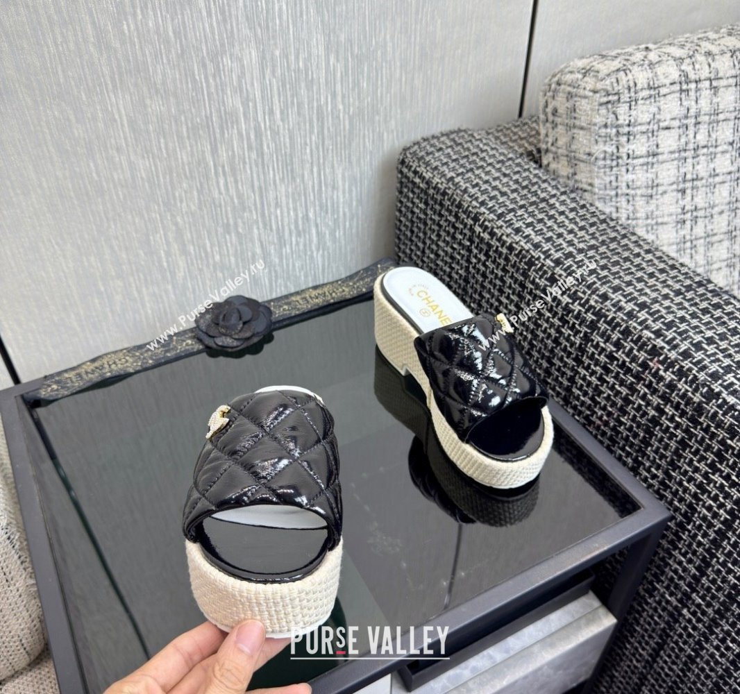Chanel Patent Calfskin Platform Slides Sandal Black 2025 CH041507 (MD-250415109)