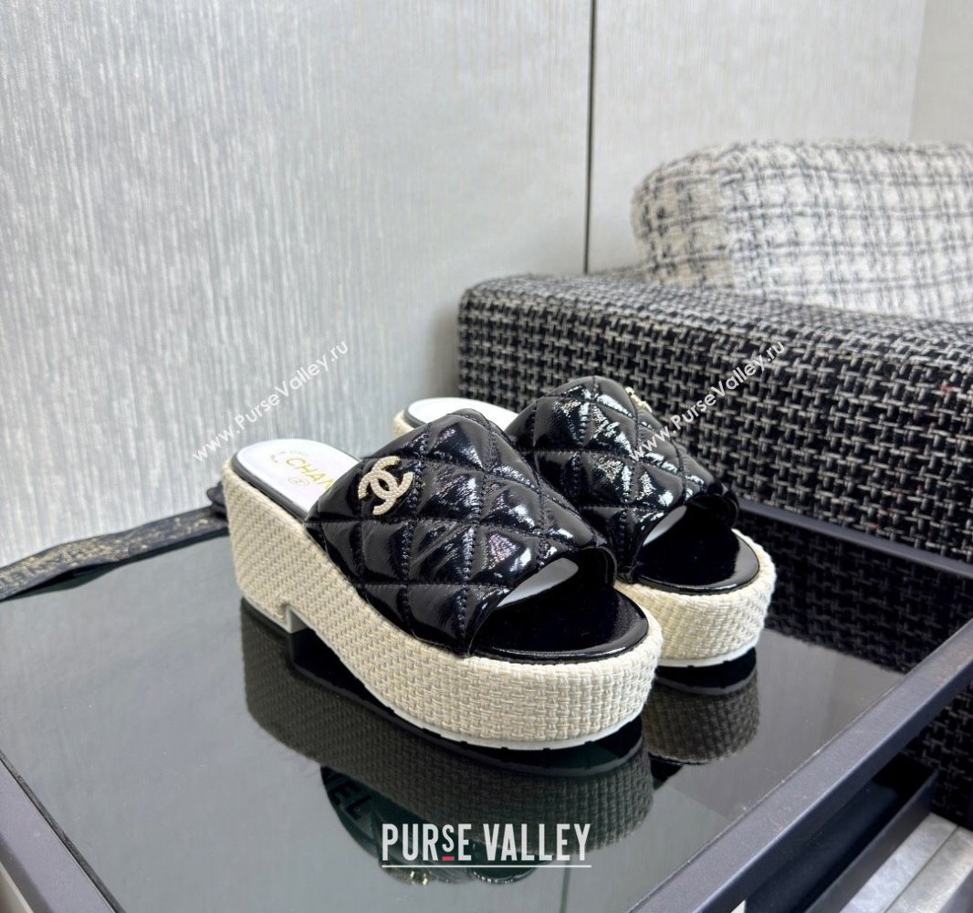 Chanel Patent Calfskin Platform Slides Sandal Black 2025 CH041507 (MD-250415109)