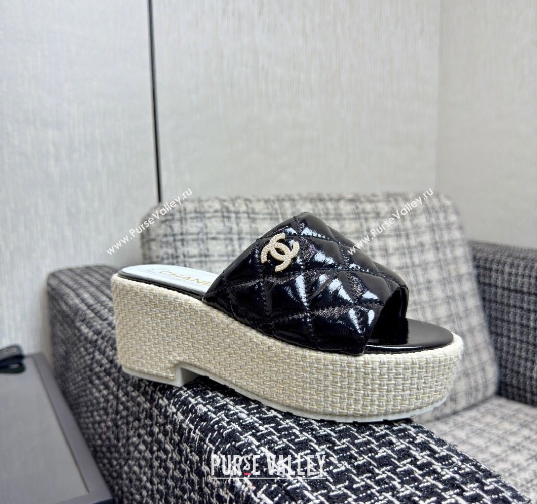 Chanel Patent Calfskin Platform Slides Sandal Black 2025 CH041507 (MD-250415109)