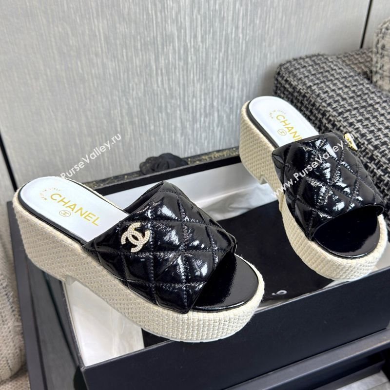 Chanel Patent Calfskin Platform Slides Sandal Black 2025 CH041507 (MD-250415109)