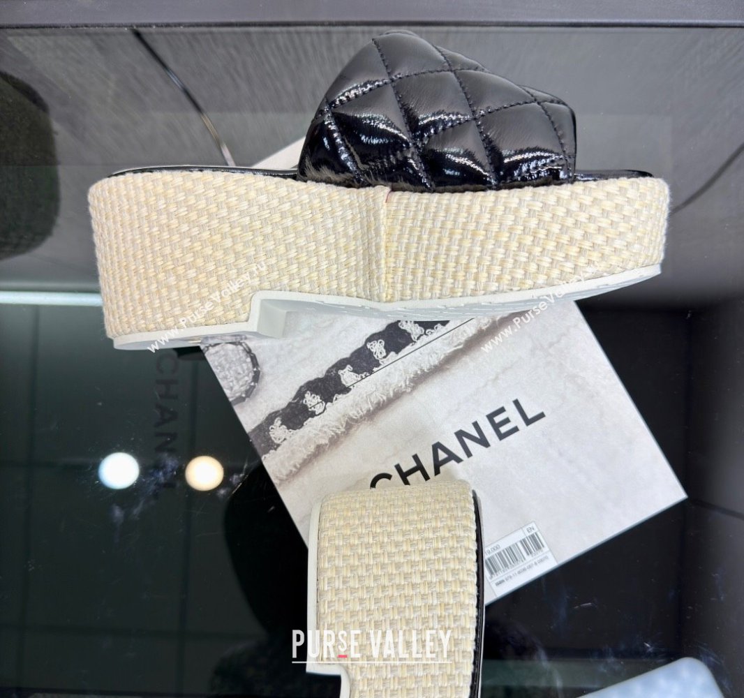 Chanel Patent Calfskin Platform Slides Sandal Black 2025 CH041507 (MD-250415109)
