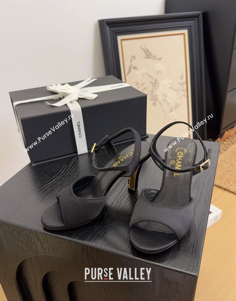 Chanel Satin High Heel Sandals with Strass Buckle 8.5cm G46167 Black 2025 (MD-250415117)