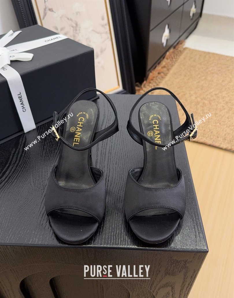 Chanel Satin High Heel Sandals with Strass Buckle 8.5cm G46167 Black 2025 (MD-250415117)