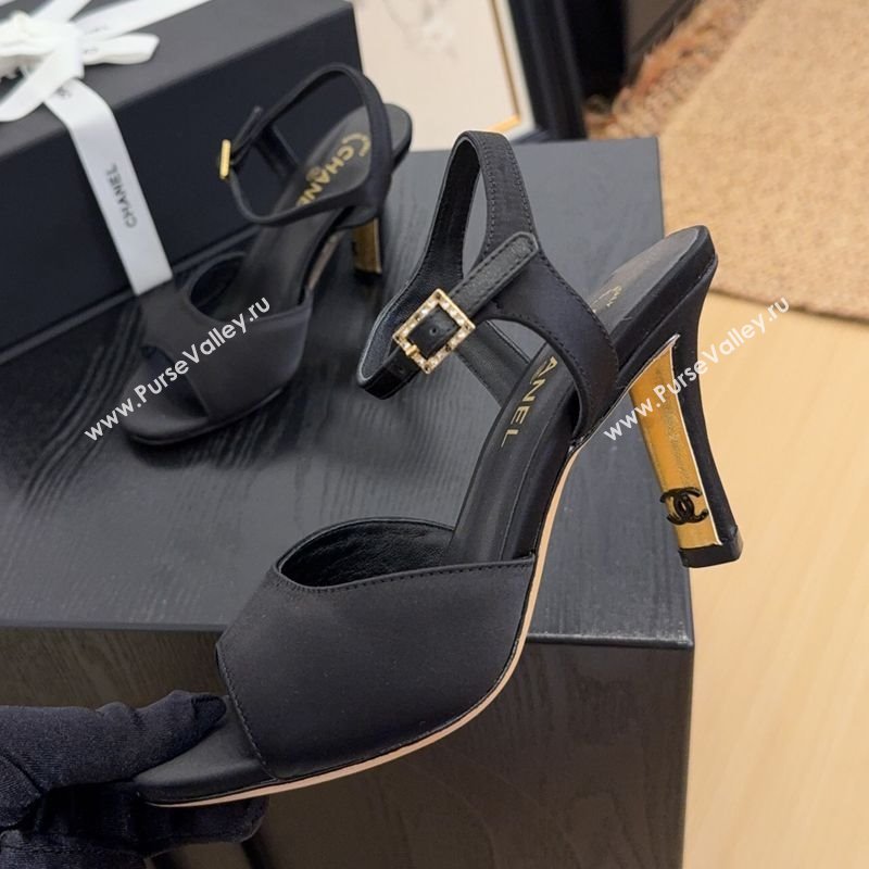 Chanel Satin High Heel Sandals with Strass Buckle 8.5cm G46167 Black 2025 (MD-250415117)