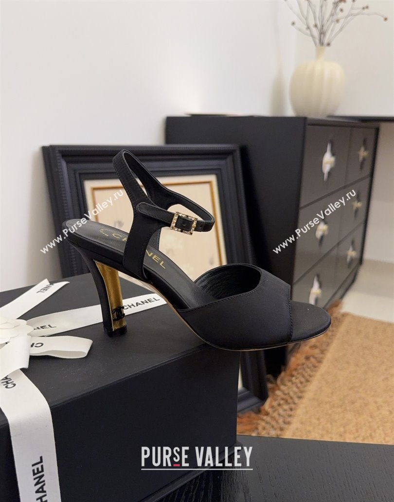 Chanel Satin High Heel Sandals with Strass Buckle 8.5cm G46167 Black 2025 (MD-250415117)