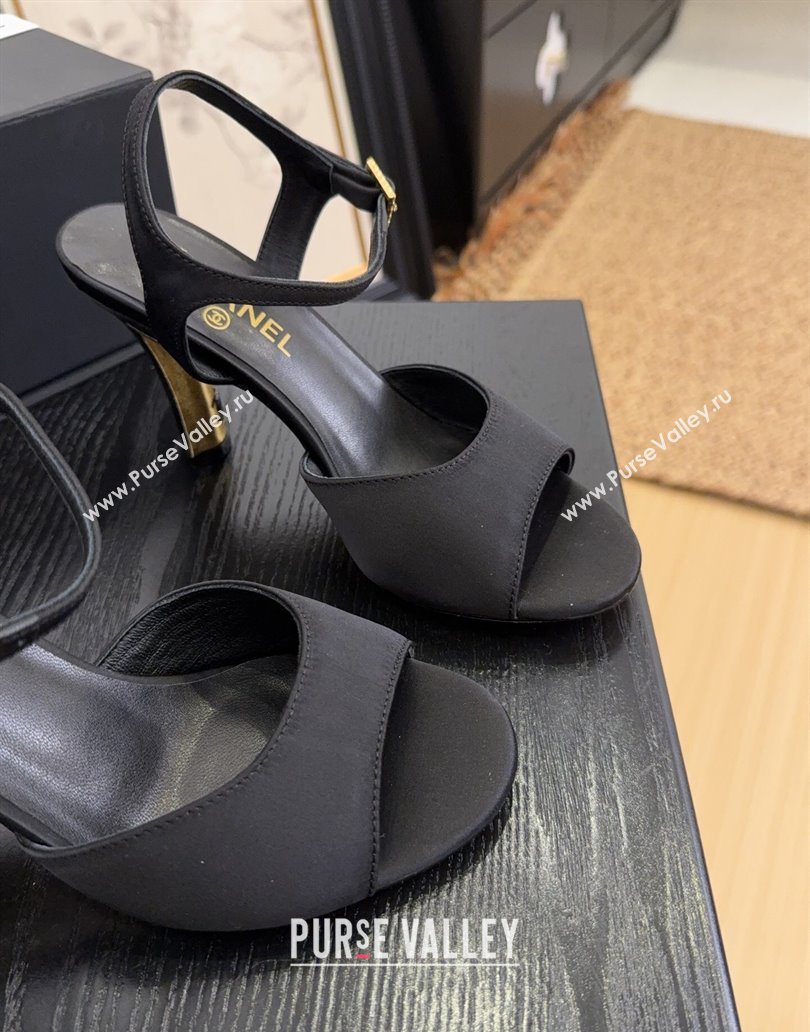 Chanel Satin High Heel Sandals with Strass Buckle 8.5cm G46167 Black 2025 (MD-250415117)