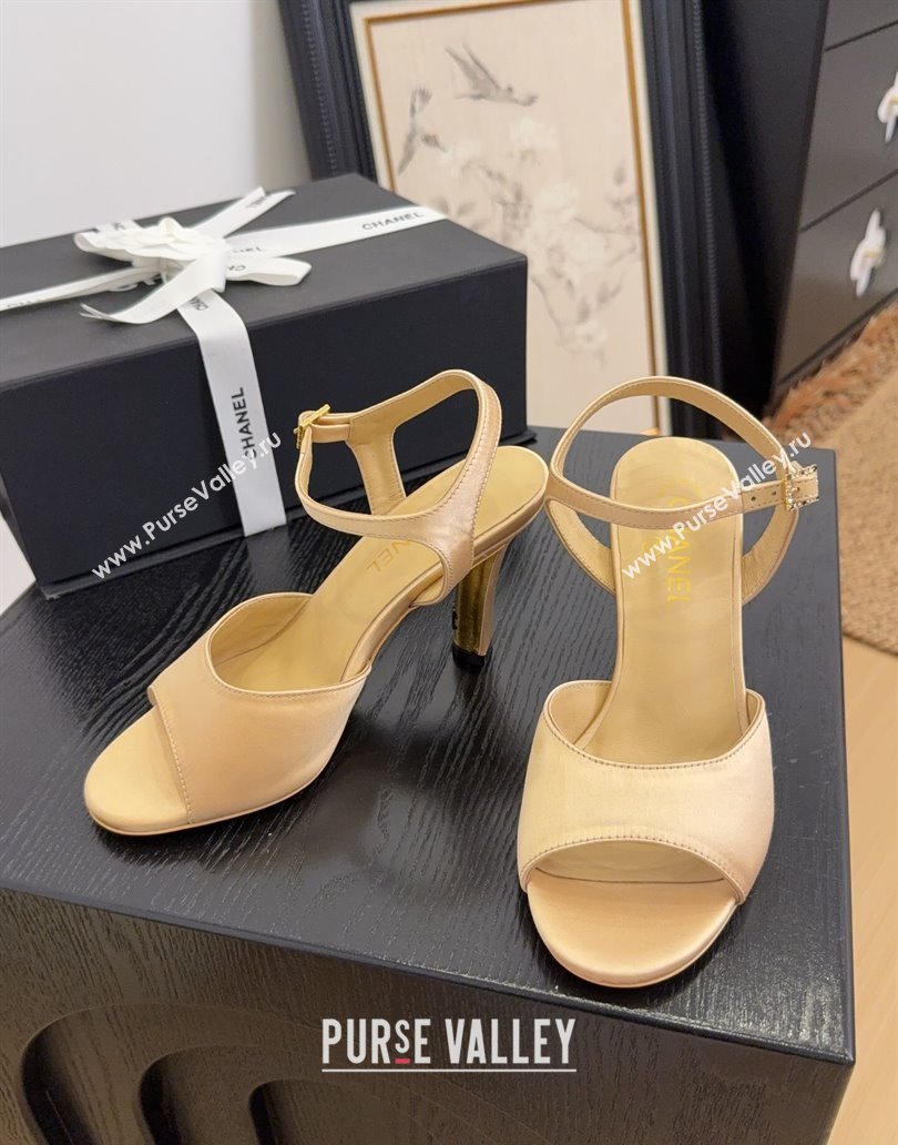Chanel Satin High Heel Sandals with Strass Buckle 8.5cm G46167 Beige 2025 (MD-250415118)